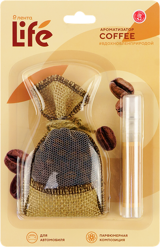Ароматизатор автомобильный Лента Life Coffee, мешочек с зернами, Арт.  10038