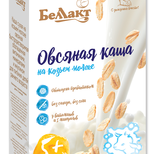 Каша сух на козьем мол овсяная б/р обог вит, минер и инулином  д/детей  кар.кор  вес 200г ДП Беллакт