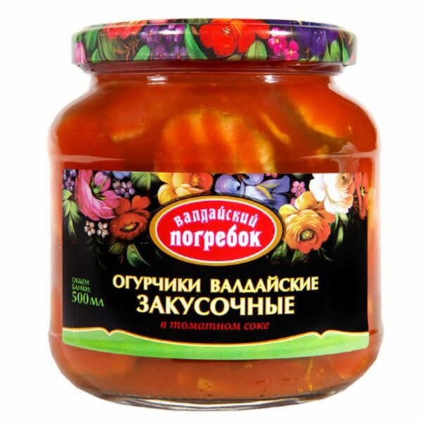 Огурчики Валдайский Погребок Валдайские в томатном соке, 500мл