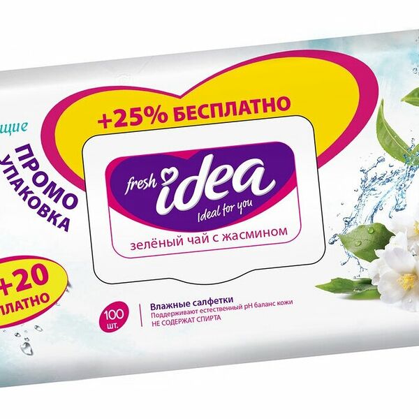 Влажные салфетки Fresh Idea Зеленый чай с жасмином, 100 шт