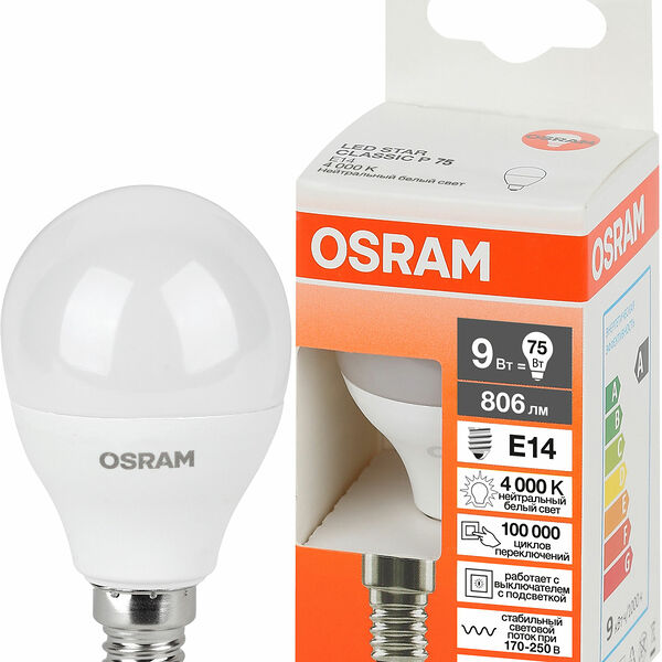 Лампа светодиодная Osram LED Шар 9Вт Е14 нейтральный свет