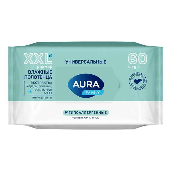 Полотенца влажные Aura Family big-pack 60 шт