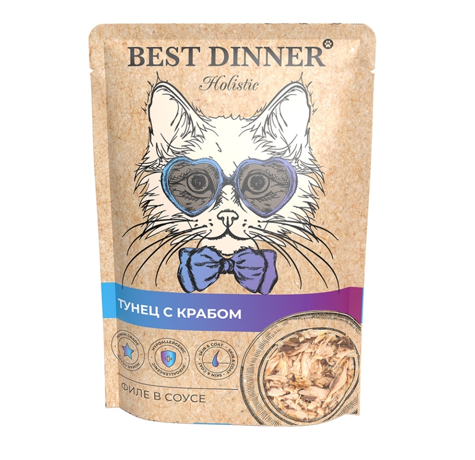 

Корм влажный Best Dinner Holistic для кошек Тунец с крабом в соусе, 70 г