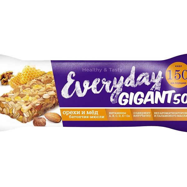 Злаковый батончик Everyday Gigant Орехи и мед 50г