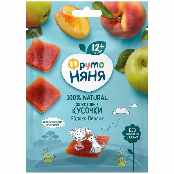 Фруктовые кусочки ФрутоНяня яблоко-персик, 53г