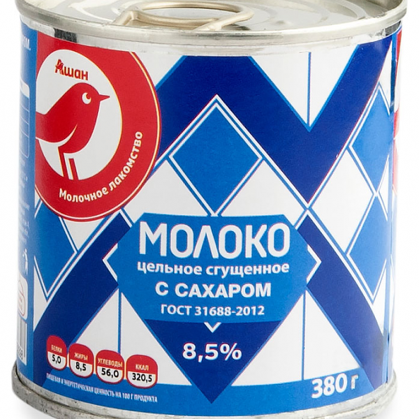 Молоко сгущенное АШАН Красная птица цельное с сахаром 8,5%