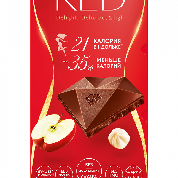 Шоколад RED Fruits молочный с фундуком и яблоком, 85г