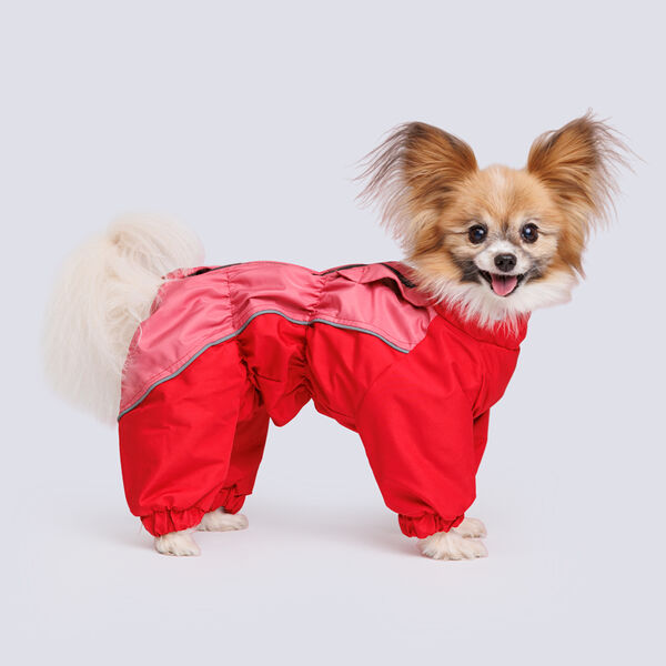 Комбинезон теплый для собак породы шитцу, 28x32x58 см, розово-красный, (девочка)
