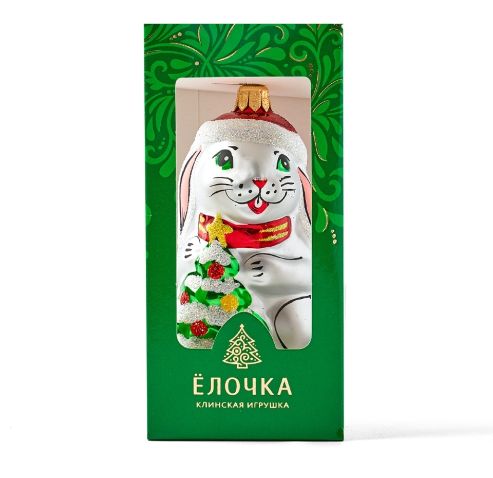 

Игрушка для елки Елочка «Коллекция Традиции» Кролик с елочкой, стекло, Россия