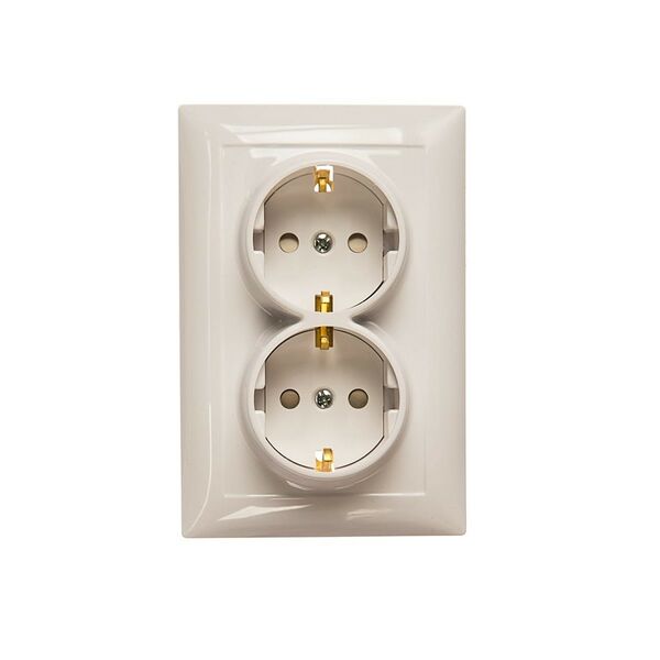 Розетка Селена двойная с заземлением со шторками слоновая кость