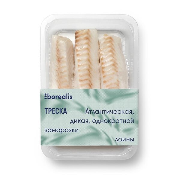 Треска замороженная Borealis Атлантическая лоины филе без кожи и костей (спинка), 400 г