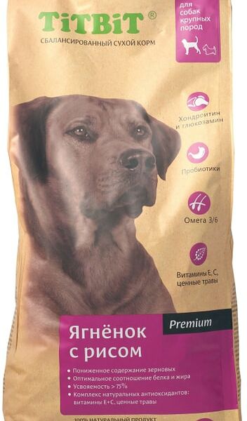 Сухой корм для собак TiTBiT для крупных пород ягненок с рисом 3кг