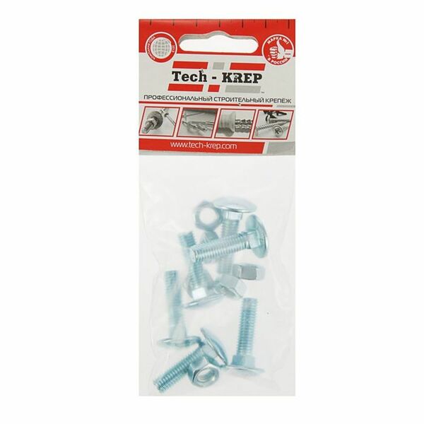Болт мебельный DIN 603 с гайкой, М6х60мм TECH-KREP, оцинкованный, 6шт