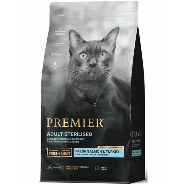 Корм для кошек Premier Premier Cat Salmon&Turkey Sterilised (Свежее филе лосося с индейкой) 2 кг