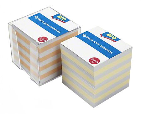 Блок для записей Aro бумажный цветной в пластиковой подставке, 9 х 9 х 9 см