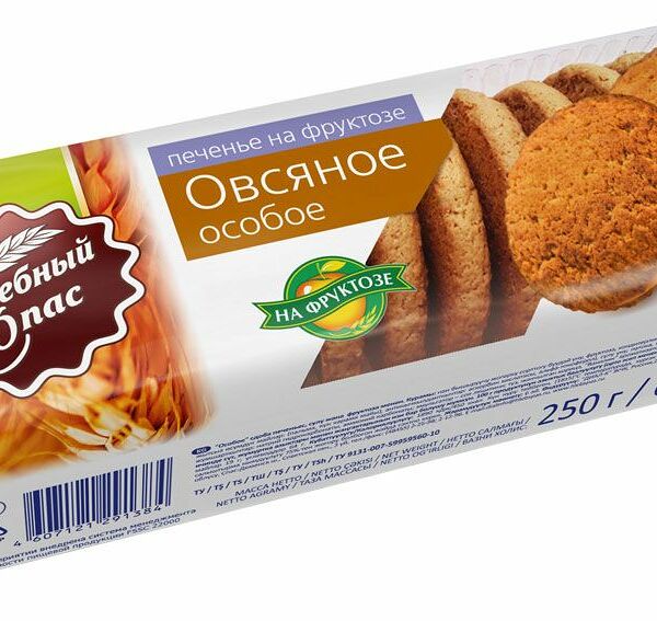 Печенье овсяное Хлебный Спас на фруктозе, 250г