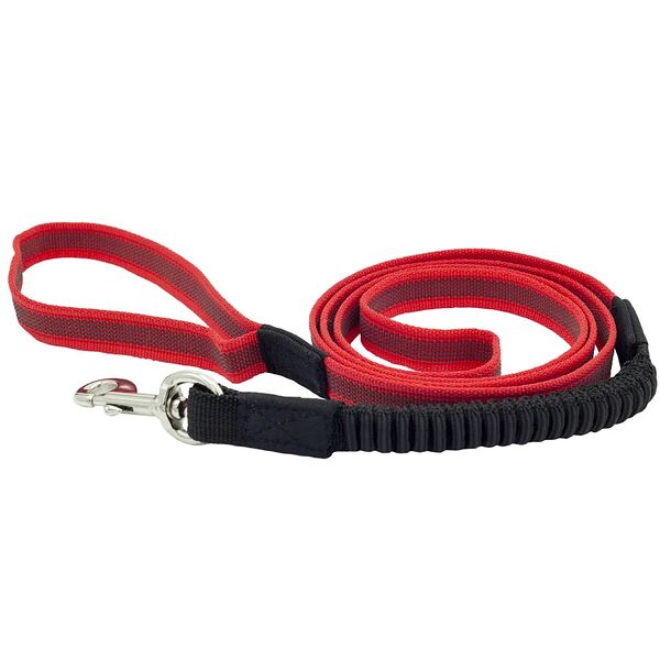 Поводок нейлон с латексной нитью двусторонний с буферной резинкой, красный, 20 мм*2 м