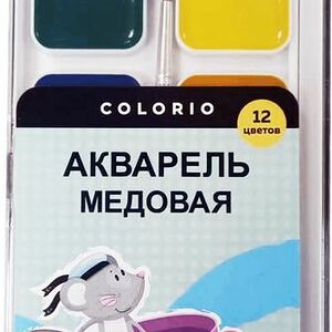 Набор красок Colorio Луч Акварель медовая 12 цветов с кисточкой из дерева