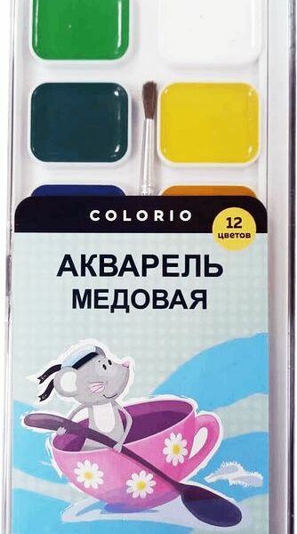 Набор красок Colorio Луч Акварель медовая 12 цветов с кисточкой из дерева