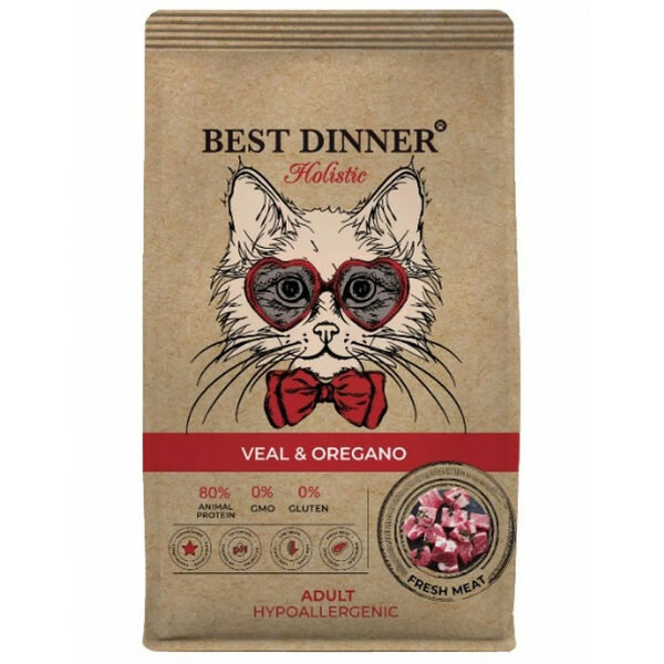 Сухой корм Best Dinner Holistic Veal & Oregano для любых кошек гипоаллергенный с телятиной и орегано 400 г