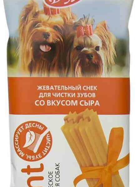Лакомство для собак Жевательный снек для чистки зубов Biff Dent со вкусом сыра, 4×10 г