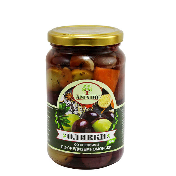 Оливки с косточкой со специями по-средиземноморски, Amado, 350 г