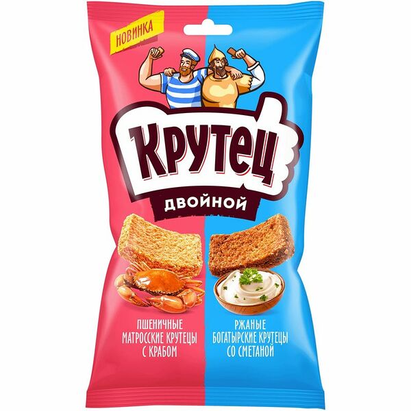 Гренки Крутец пшенично-ржаные со вкусом краба и ржаные со вкусом сметаны 100г