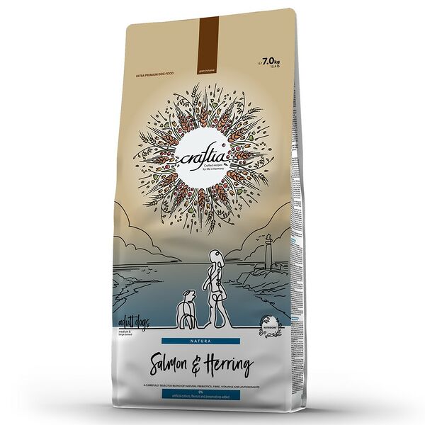 Корм для собак CRAFTIA Natura для средних и крупных пород, из лосося и сельди сухой, 7кг