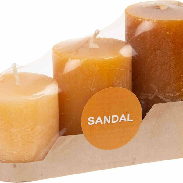 Свеча парафиновая столбик аромат сандал 48×50/70/90 мм, 3 шт.