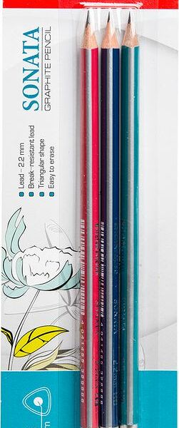 Набор карандашей Erich Krause Sonata чернографитных с ластиком, 3шт