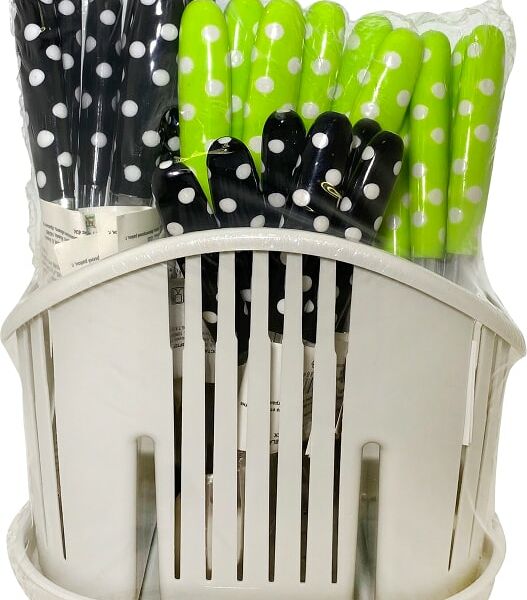 Набор столовых приборов МФК Горошек черный зеленый 25шт