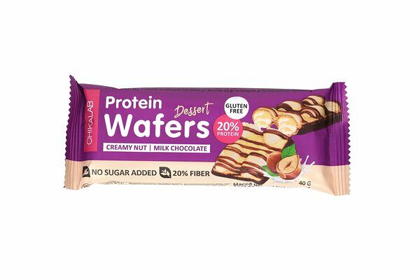 Батончик вафельный двойной Chikalab Protein Wafers Cливочно-ореховый десерт (без сахара, без глютена) 40г, Россия