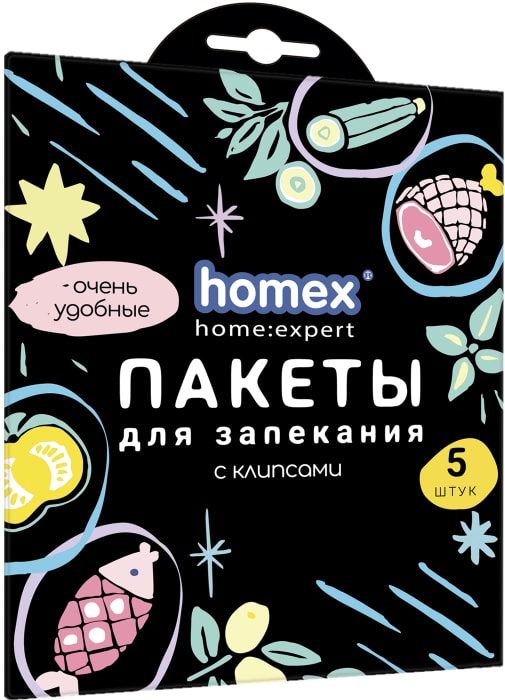 

Пакеты для запекания Homex home:expert очень удобные универсальные с клипсами 30x40 см 5 шт.