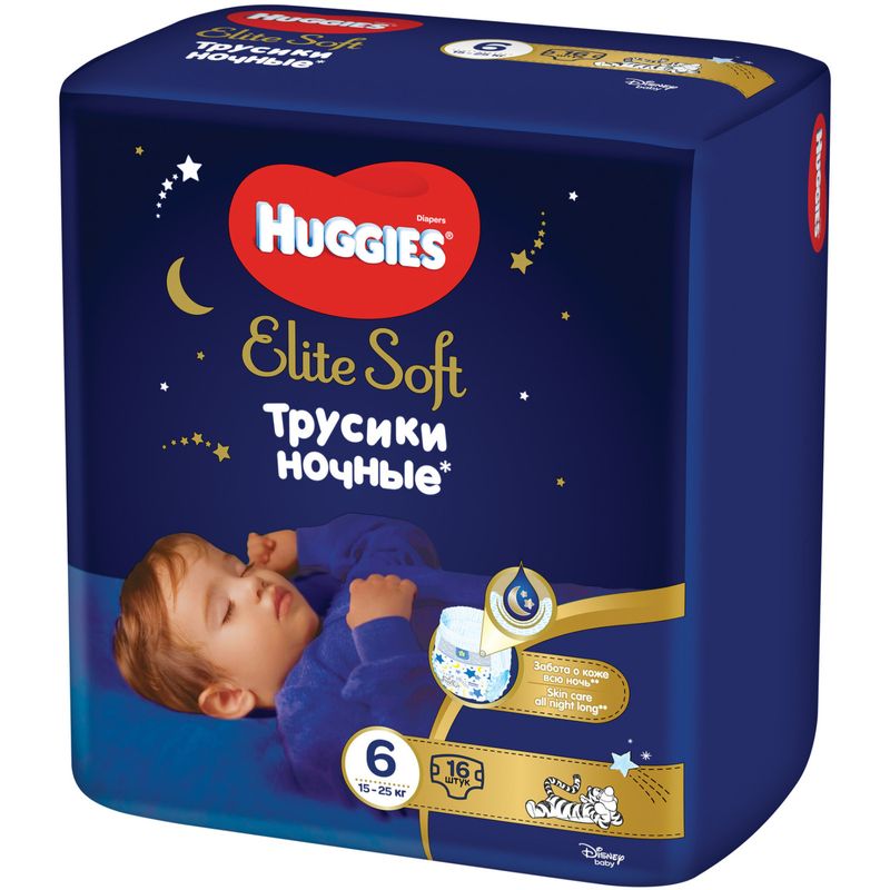 

Подгузники-трусики ночные Huggies Elite Soft размер 6 (15-25 кг) 16 шт