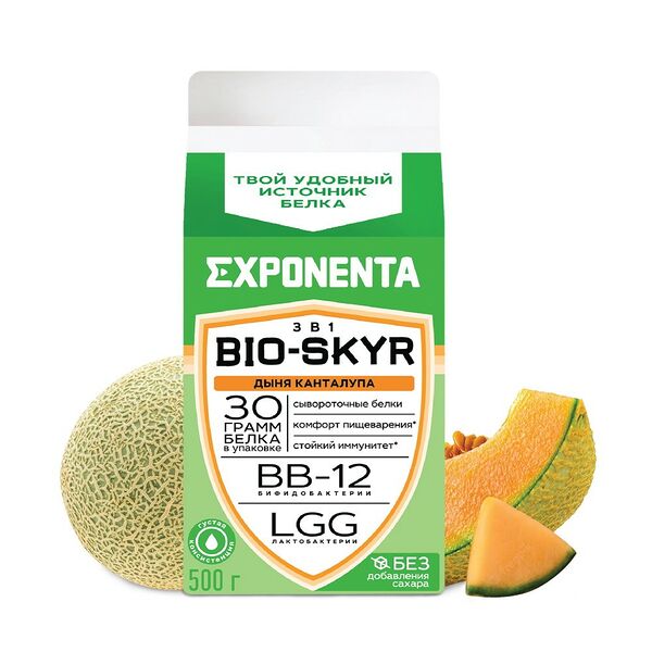 Напиток к/м EXPONENTA BIO-SKYR 3в1 дыня канталупа обезж с выс содерж белка обогащ бифидобакт BB-12 лактобакт LGG 500г