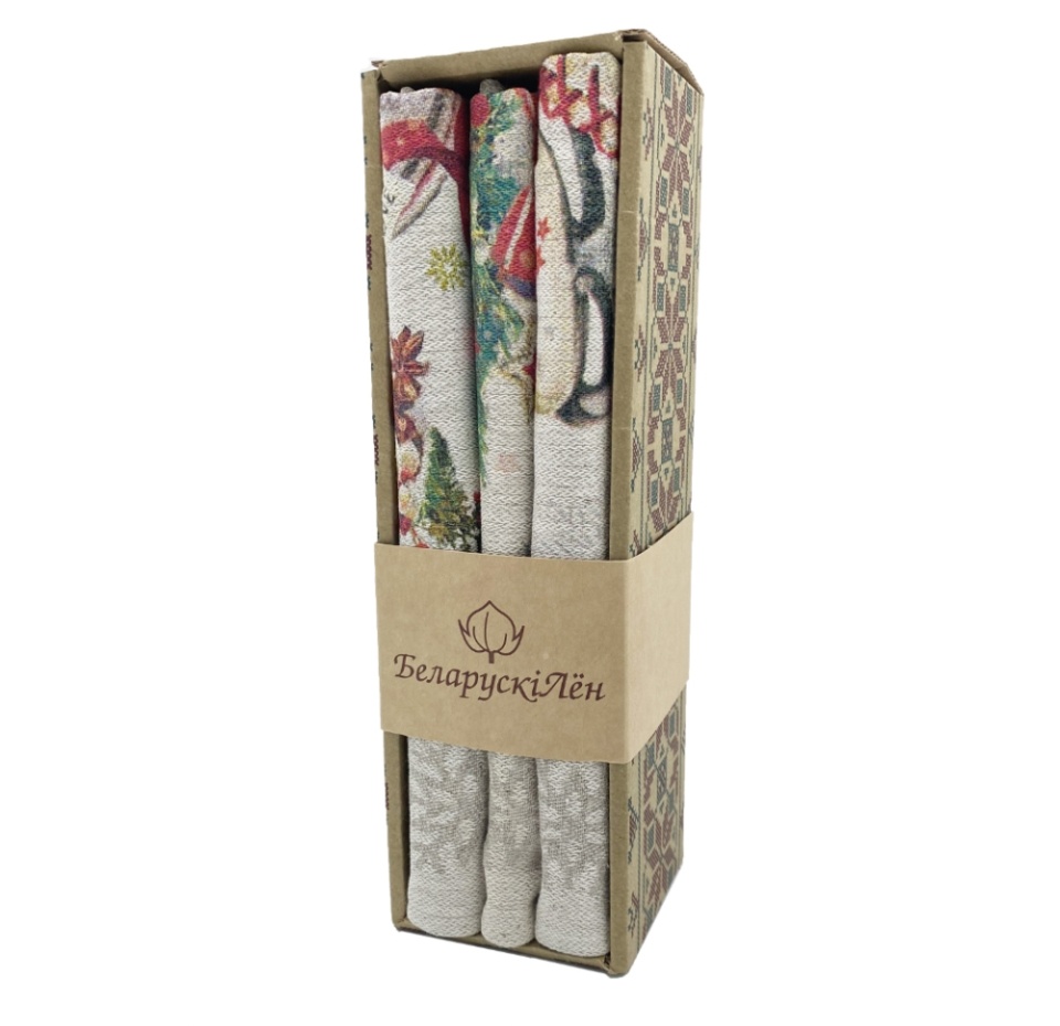 

Комплект полотенец Белорусский лен Новогодний натюрморт в подарочной коробке 3 шт. 46х60 см