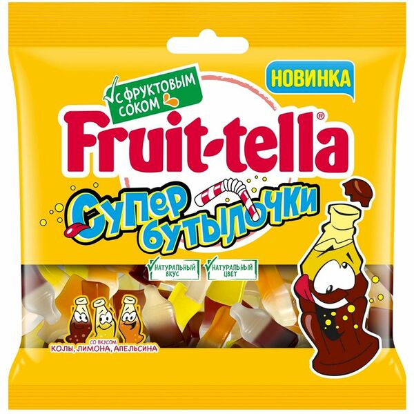 Мармелад FruitTella Супер Бутылочки жевательные со вкусами колы, апельсина, лимона 100г