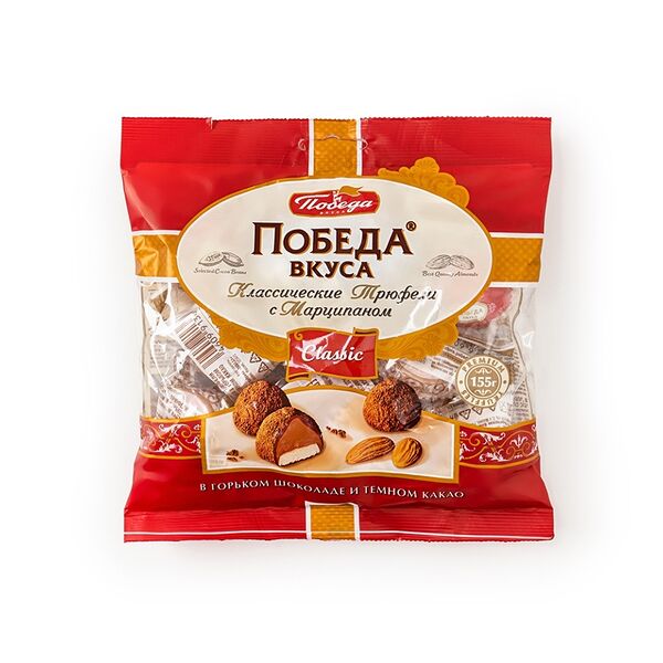 Конфеты шоколадные Победа вкуса Трюфели с марципаном в горьком шоколвде и темном какао