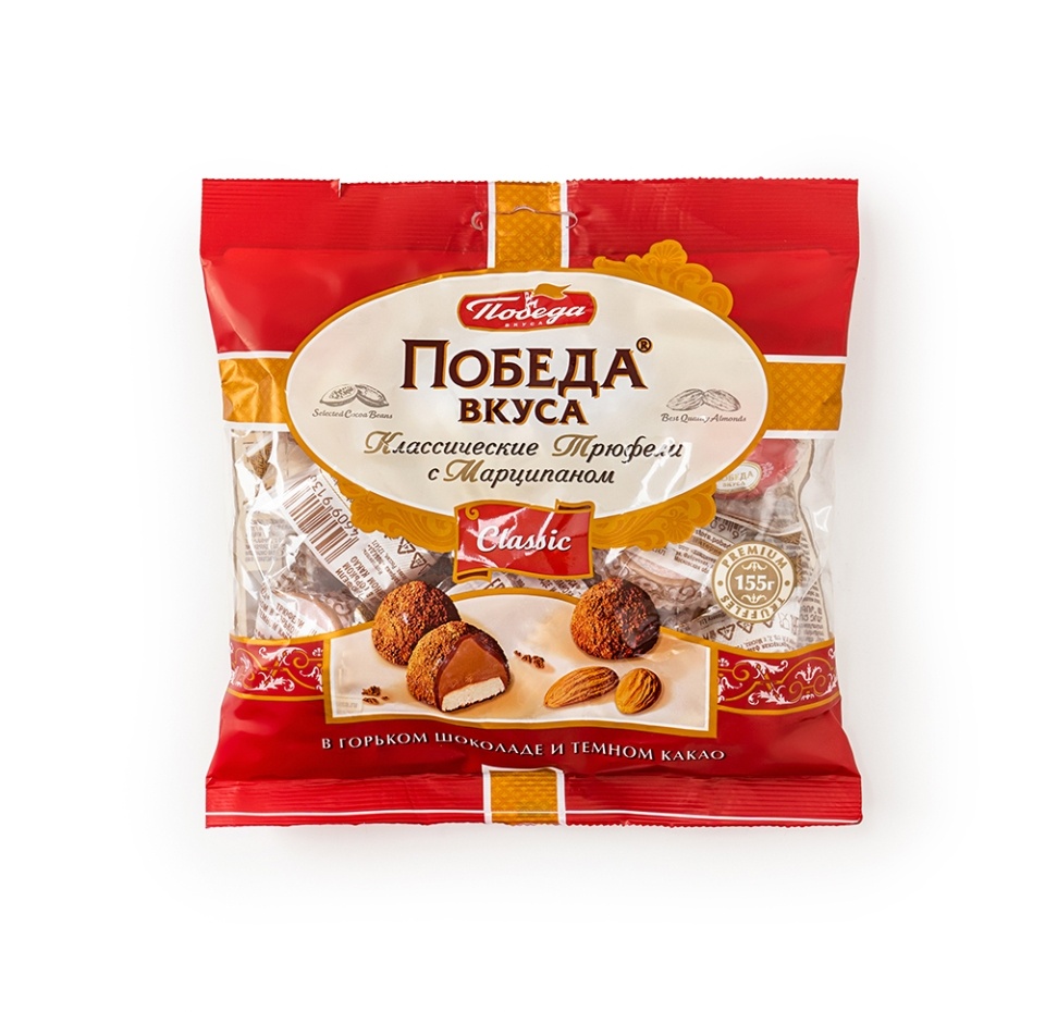

Конфеты шоколадные Победа вкуса Трюфели с марципаном в горьком шоколаде и темном какао