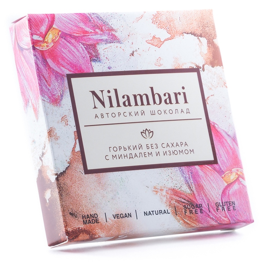 

Шоколад горький Nilambari без сахара с миндалём и изюмом 92% какао 65 г