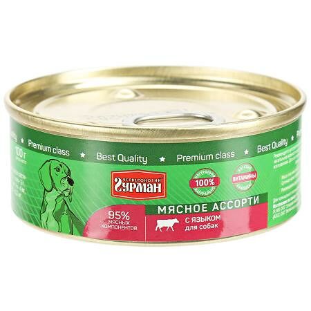 Влажный Корм для собак Мясное ассорти Четвероногий гурман с языком 100г