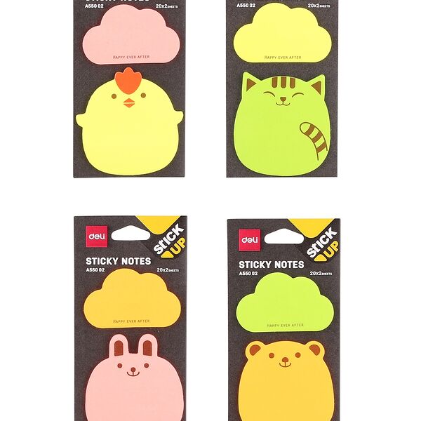 Блок для заметок  с липком слоем фигурный 60х60мм/56х33мм 20 листов, 4 дизайна