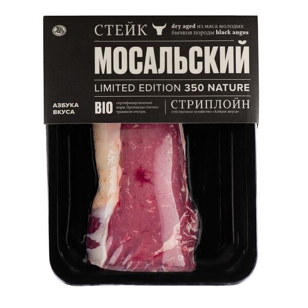 Стейк Стриплойн из мяса молодых бычков влажного созревания Мосальский АВ. Наши фермы ООО Городской cупермаркет Россия