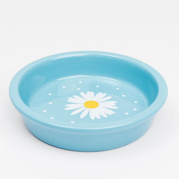 Миска керамическая для кошек, 14x3,2 см, синяя с ромашкой