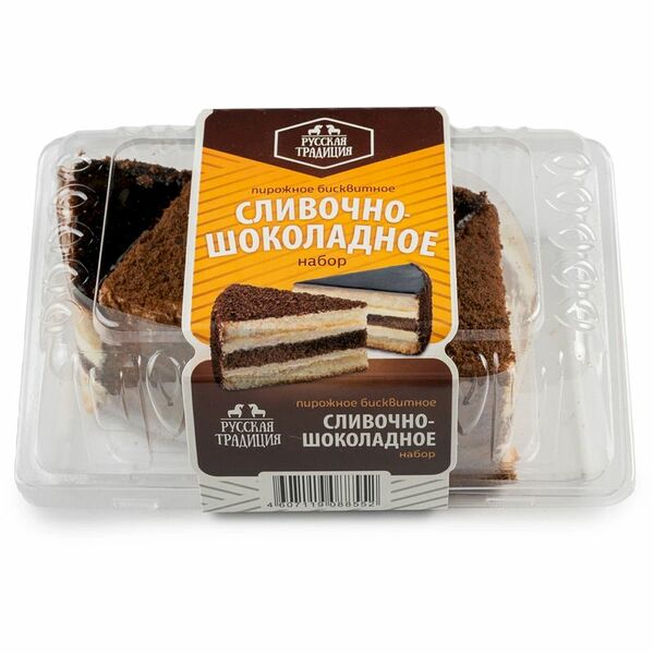 Набор пирожных Русская Традиция Сливочно-Шоколадное бисквитное, 250г