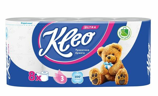 Бумага туалетная Kleo 8шт 3 слоя белая