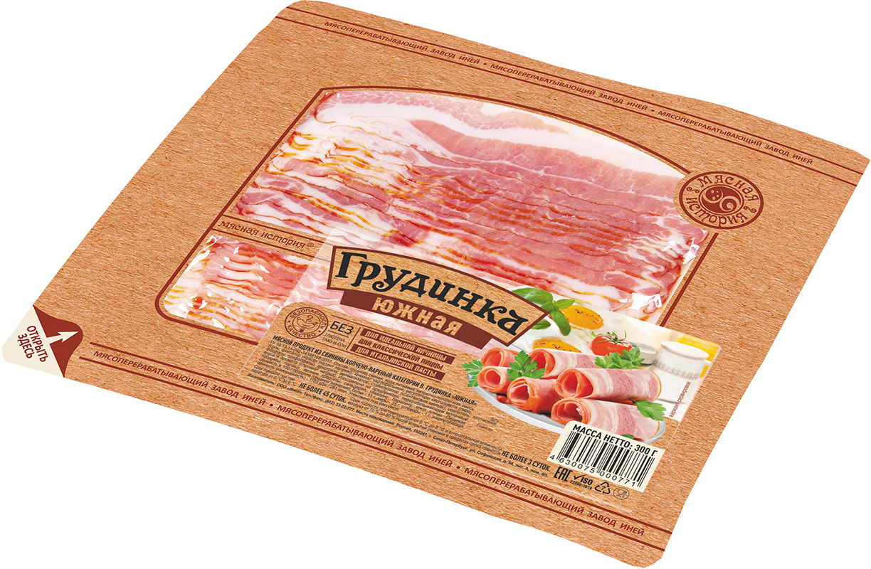 

Грудинка Иней Мясная История варено-копченая нарезка