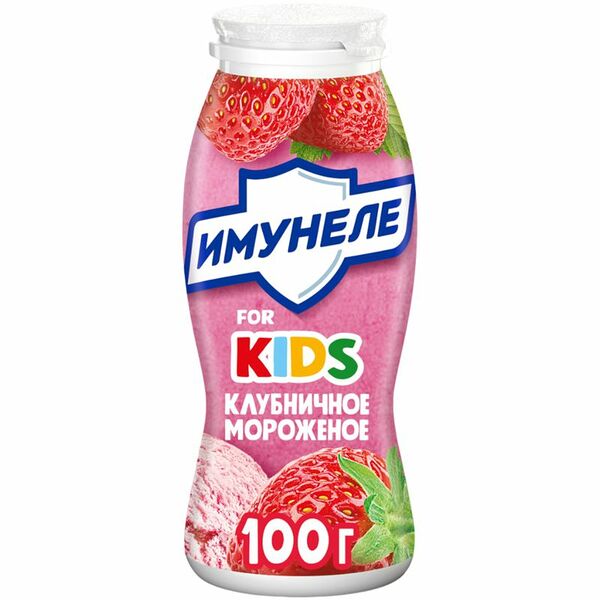 Напиток кисломолочный Имунеле for Kids Клубничное мороженое 1.5%, 100мл