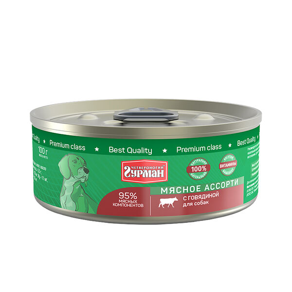 Влажный корм для собак Четвероногий Гурман Мясное ассорти, с говядиной, 100 г