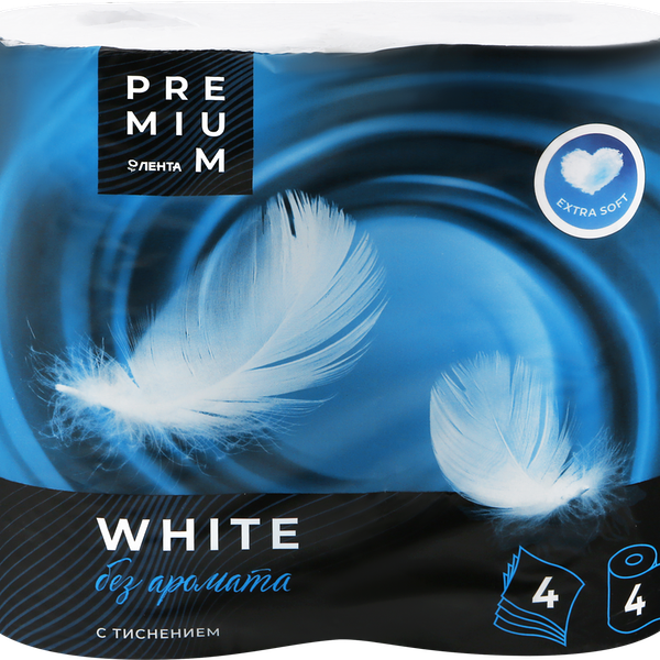 Бумага туалетная ЛЕНТА PREMIUM 4-слоя белая, 4шт